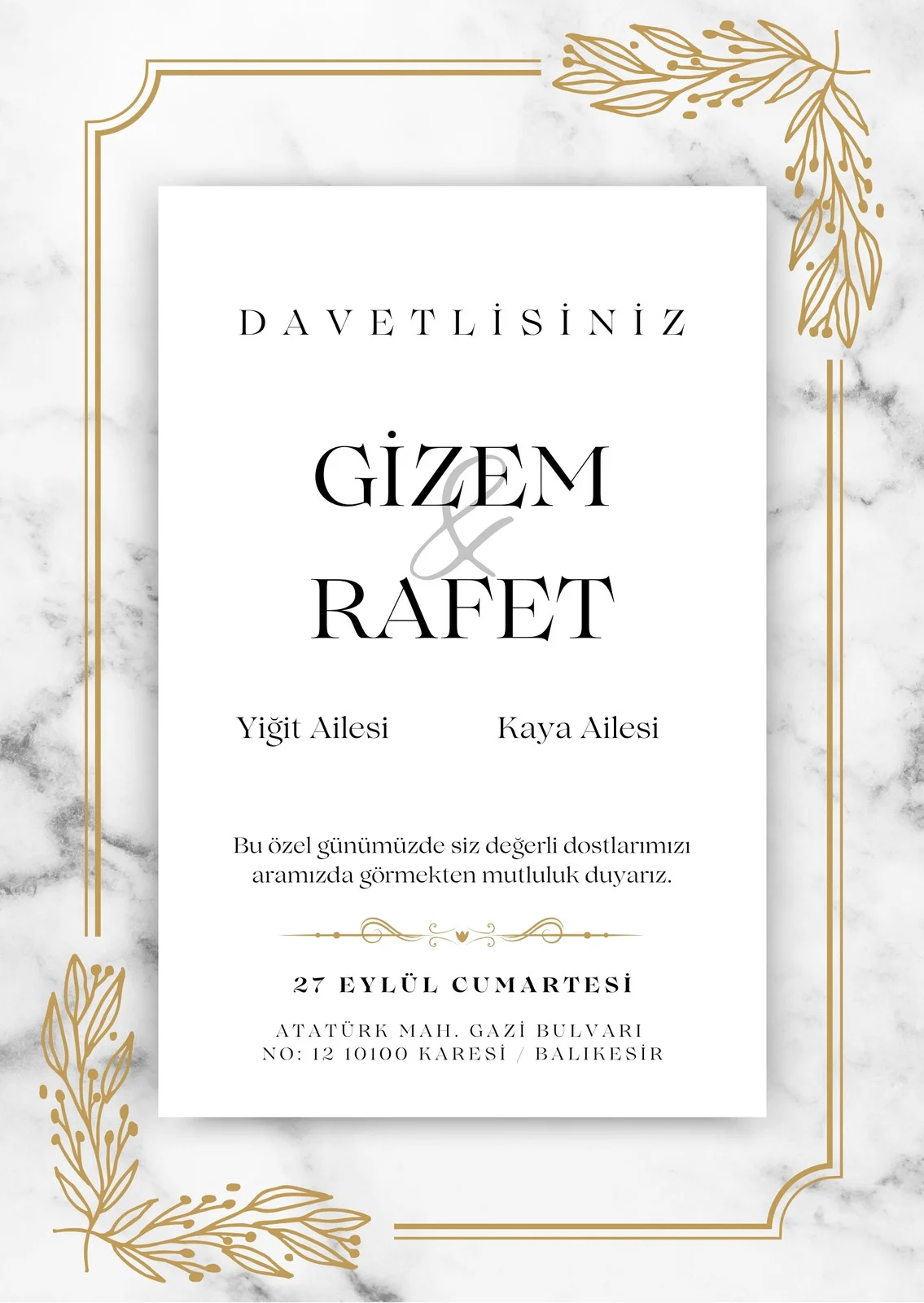 Zarif Davetiye Modeli #120